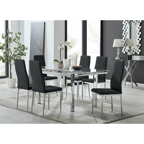 Enna White Glass Extending Dining Table and 4/6 Milan Chairs
