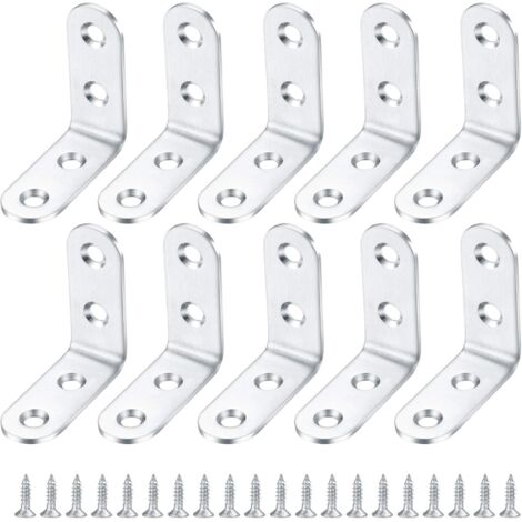 Enowelir 10 Pièces équerre de Fixation, Equerre Murale Supports Angle, Supports étagère Droit à 90 degrés, Fixation pour Etagere Forme de L en Acier Inoxydable pour Support d'angle Mural - 40402 MM