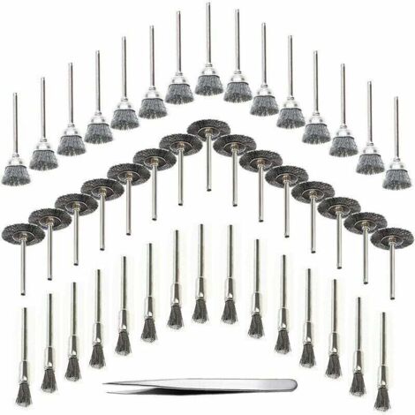 Enowelir 45 Pièces Outil de Perceuse à Bois Brosse Métallique Fil d'Acier Inoxydable Brosse de Perceuse Rotative en Métal, Argent (Acier Inoxydable)
