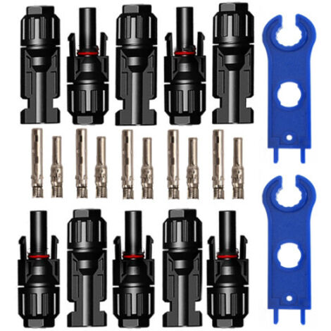 Enowelir 5 Paires Connecteur PV, Connecteur Solaire Photovoltaïque AVCE Clés Hexagonales, Connecteurs Electriques Solaire Etanche Mâle + Femelle pour Panneaux Solaires Cable Accessoires, Noir