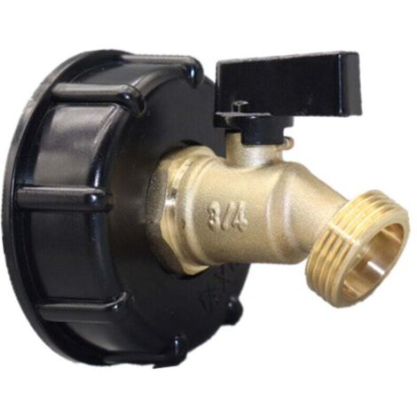 Enowelir Adaptateur IBC 1000 Litres pour Robinet de Jardin en Laiton avec Filetage S60X6 et Poignée Papillon Noire