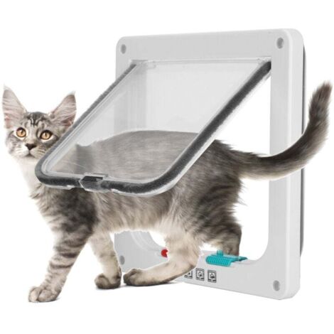 Enowelir Chatière pour Chat avec magnétique à 4 Voies, Porte pour Animaux de Compagnie pour Chats et Petits Chiens, Porte pour Chat avec Tunnel,blanc,S