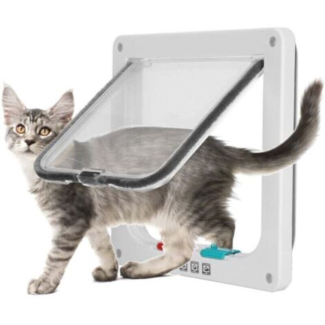 Enowelir Chatière pour Chat avec magnétique à 4 Voies, Porte pour Animaux de Compagnie pour Chats et Petits Chiens, Porte pour Chat avec Tunnel,blanc,S