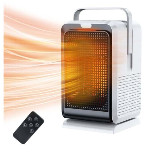 Enowelir Chauffage De Bureau PTC 1000W Tête Oscillante 90° Minuterie 2 4 6 8H 2 Vitesses Télécommande Blanc 220V