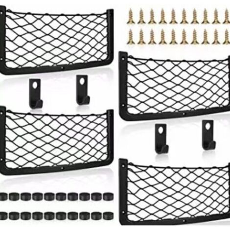 Enowelir Filet de rangement pour voiture, lot de 4, avec crochet, élastique, 36 x 18 cm, pour voiture, camping-car, bateau, maison