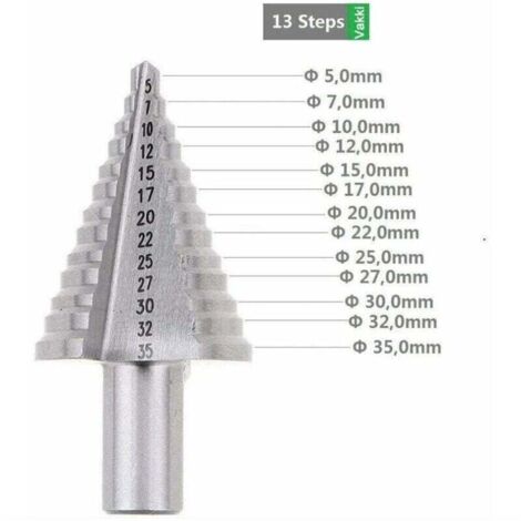 Enowelir Fraise étagée, fraise à double cannelure (5 mm-35 mm), revêtement en titane, robuste, idéale pour les tournevis perçant dans l'acier, le bois, le plastique, le laiton, l'aluminium, le PVC, ti