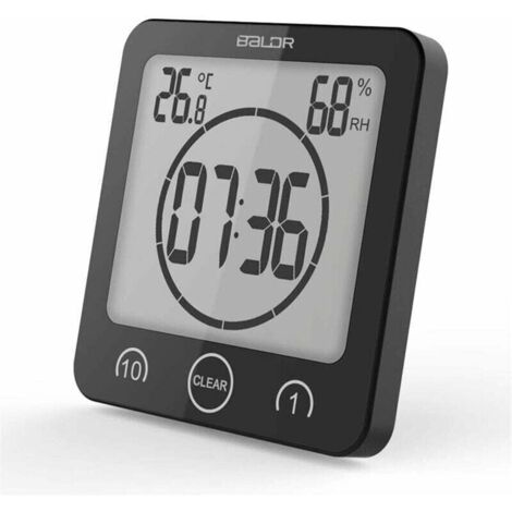Enowelir Horloge Murale Numérique Salle De Bain Étanche Avec Alarme Écran Tactile Affichage Température Humidité Ventouse Noir