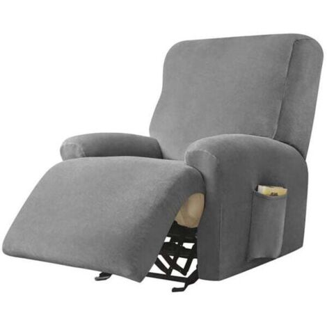 Enowelir Housse de Protection pour Fauteuil Relax Velours Extensible Antidérapante avec Poche Lavable Gris Foncé