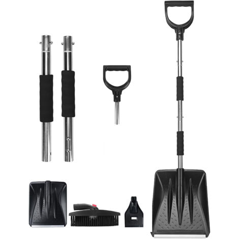Enowelir Kit de pelle à neige rétractable 3 en 1 avec grattoir à glace et brosse à neige pour glace, neige, allée de voiture avec sac de rangement et gants