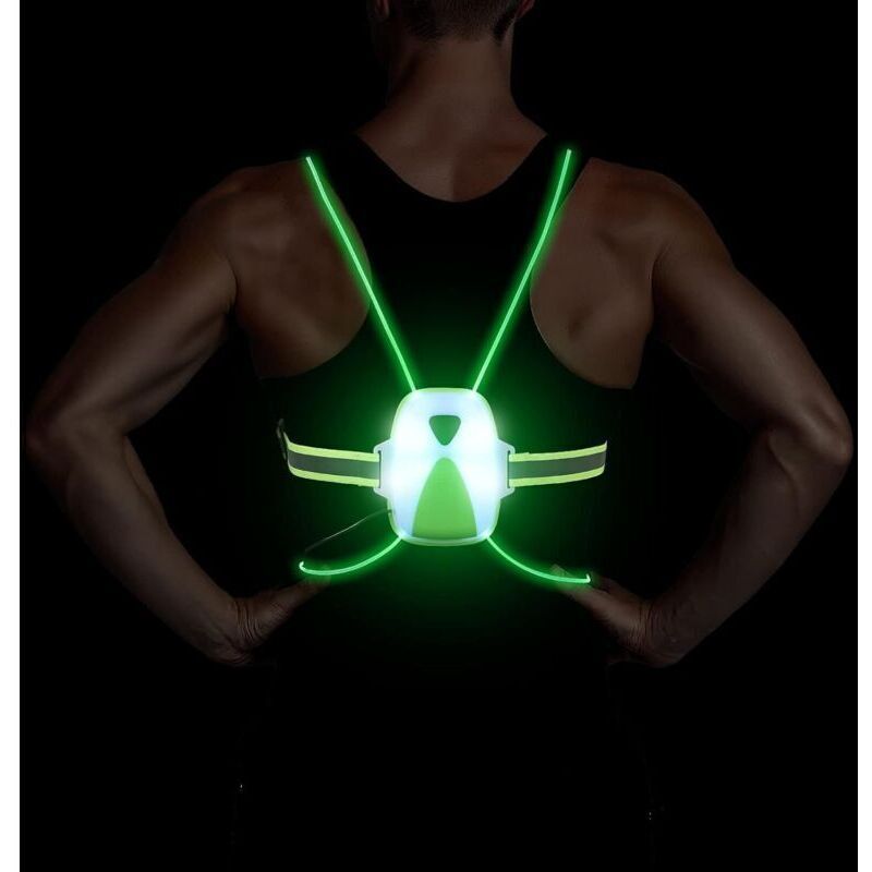 Lampe Course à Pied, Gilet Réfléchissant Running avec Éclairage LED Réglable, Lampe de Poitrine Rechargeable avec Gilet de Sécurité Convient aux