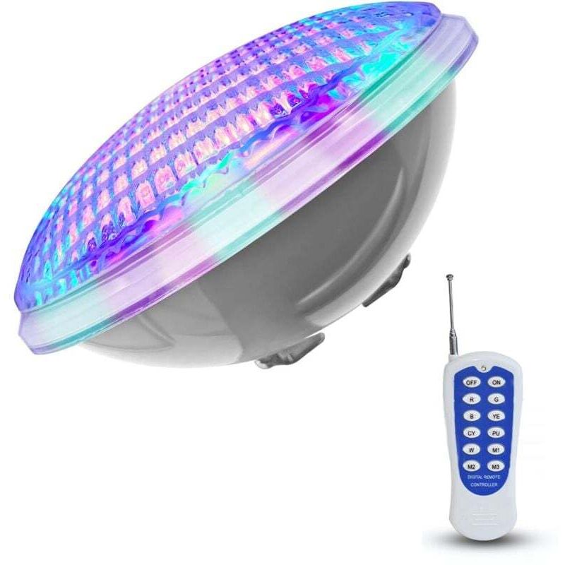 Enowelir Lampe Piscine PAR56 LED 54W 12V Submersible Éclairage Substitut 300W Halogène RVB Classe F