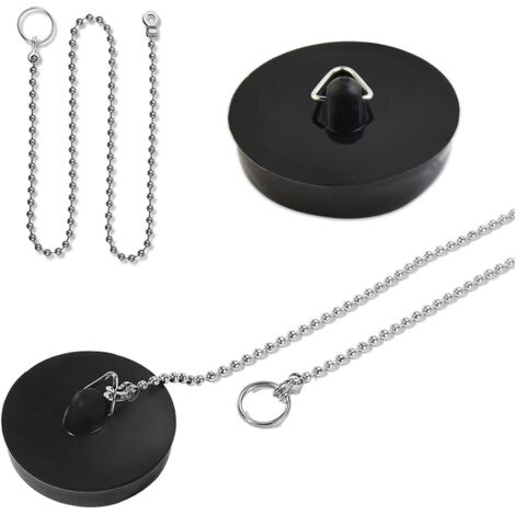 Enowelir Lot de 2 bouchons de vidange en caoutchouc avec chaîne de 18 cm pour baignoire, cuisine, salle de bain, 40-45 mm, noir
