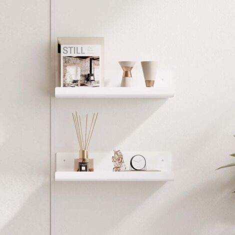 Enowelir Lot De 2 Etagères Murales Blanches Sans Perçage Etagère Flottante Adhésive Pour Salle De Bain Bureau Salon