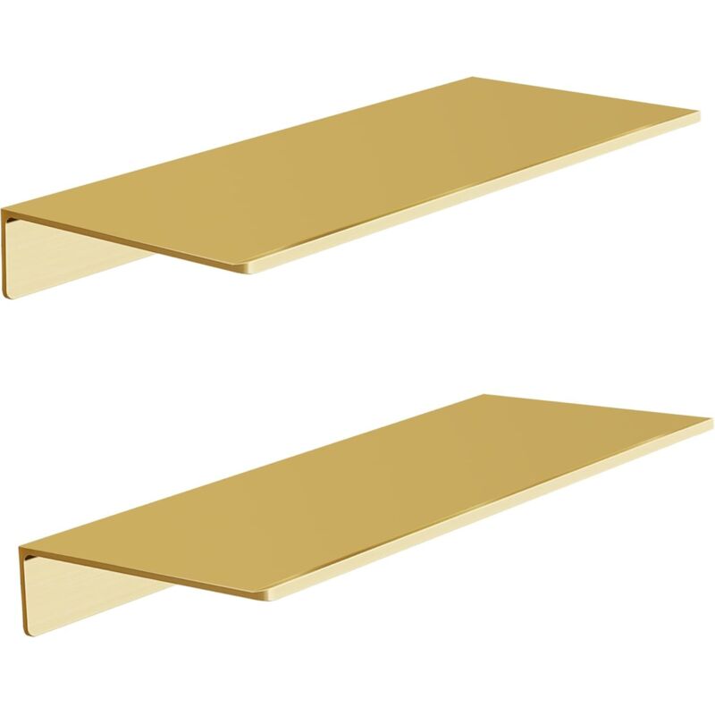 Enowelir Lot de 2 étagères murales en métal doré brossé pour salon, chambre, salle de bain, étagère flottante pour rangement mural (30 x 12 cm)