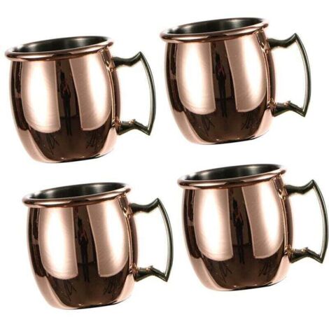 Enowelir Lot de 4 Tasses en Cuivre Massif pour Moscow Mule Faites à la Main Capacité 60 ml