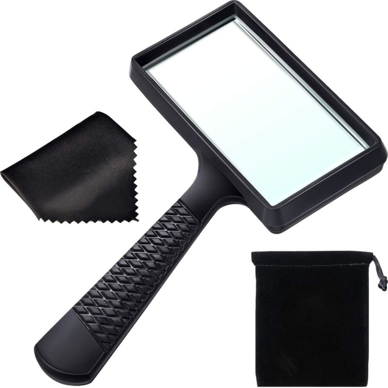 Enowelir Loupe Portable 5X, 3.77 x 1.89 Pouces Loupe Rectangulaire, Lentille en Verre Résistant aux Rayures pour Les Personnes Âgées Lecture,