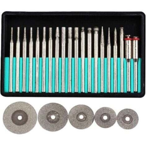 Enowelir Mini disque à tronçonner diamanté Ensemble de fraises diamantées Assortiment de fraises diamantées Ensemble de broches de forage pour Dremel, Proxxon Multi-Tools - Outils rotatifs à tige de 3