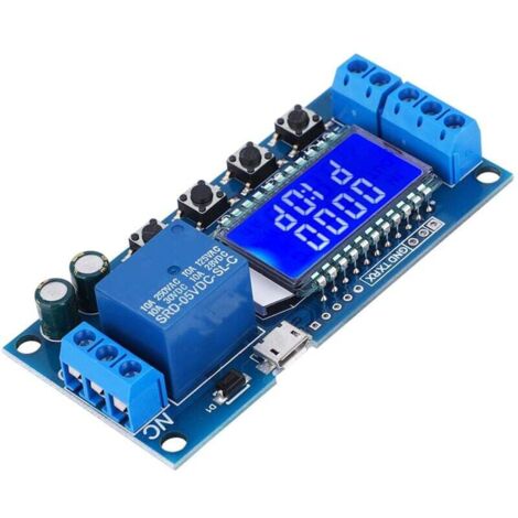 Enowelir Module de Relais Temporisé DC 6-30V avec écran LCD,Retardateur Cycle de Temporisation 0.01s-9999min, Support Micro USB 5V Alimentation électrique, avec Protection Contre Les inversions de Con