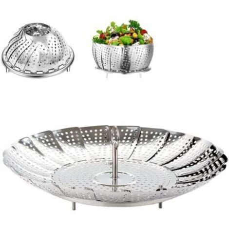 Enowelir Panier Vapeur Inoxydable 9 Pouces Pliable pour Autocuiseur, Accessoire Cuisson à la Vapeur pour Légumes et Fleur Marguerite