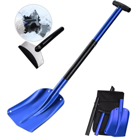 Enowelir Pelle à Neige en Aluminium Réglable 3 Parties démontables avec Poche de Transport et Un grattoir de Voiture pour la Voiture d'hiver de Jardinage extérieur Rouge/Bleu/Or