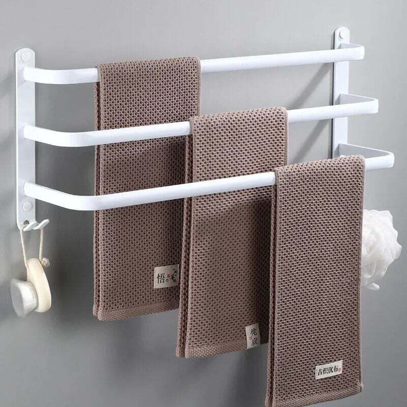 Enowelir Porte-Serviettes En Aluminium Sans Perçage 3 Barres 50 Cm Pour Salle De Bain Et Toilettes Blanc