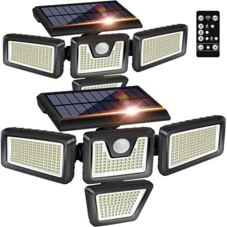 Enowelir Projecteurs Solaires Extérieurs IP65 Étanches 4 Têtes Éclairage Grand Angle Sécurité Porche Jardin Patio Allée Garage Lot de 2