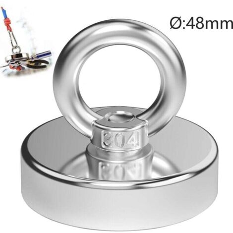 Enowelir Puissant aimant neodyme diamètre 48 mm 75KG force de traction pour l'industrie et la science, pêche magnétique