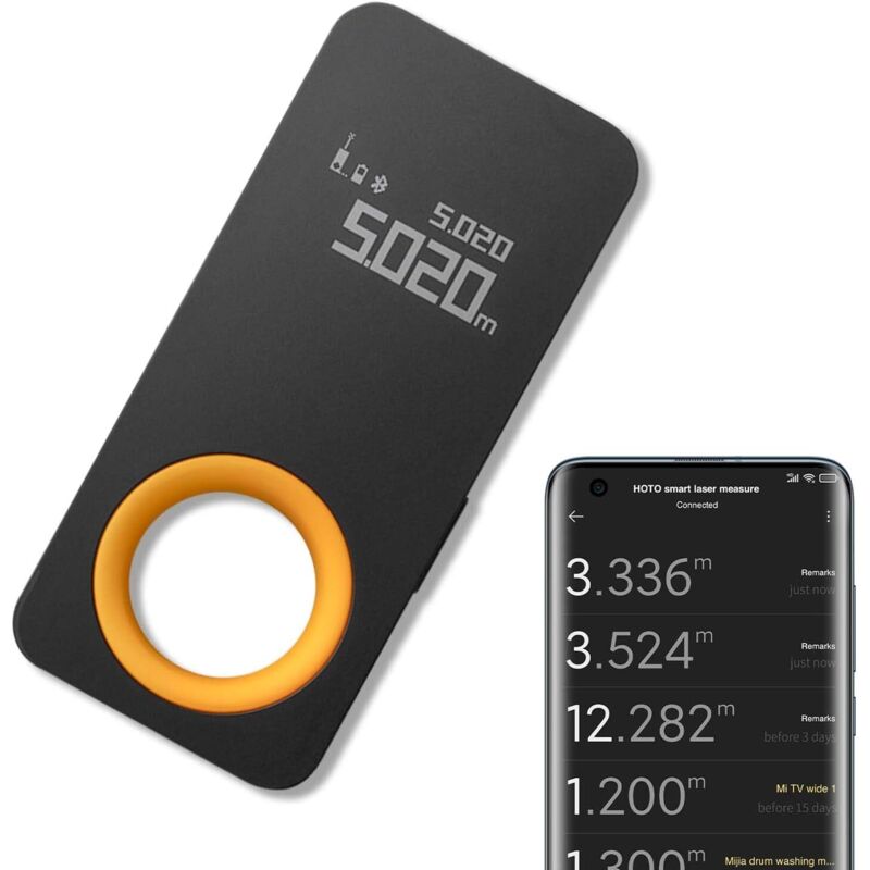 Télémètre Laser Bluetooth, Metre Laser Rechargeable, 2 Brevets, Portée: 0,05 – 30M, Usage Intérieur, Précision de ± 1/40CM, 2 Modes de Mesure, M / Ft