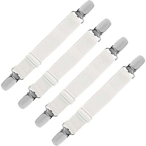 Enowelir Tendeur Drap Housse Élastique, Fixation Attache Sangle de Maintien Ajustable pour Drap Lit, Canapé, Housse de Repassage (Blanc, Lot de 4)
