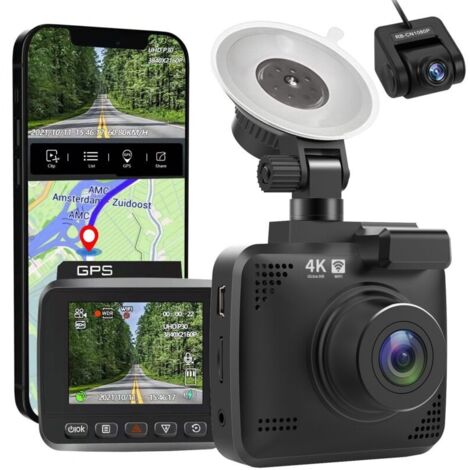 Enregistreur de conduite intelligent V53 True 4K Full HD 2160P, double caméra 4K + caméra de recul 1080P, avec chargeur de voiture