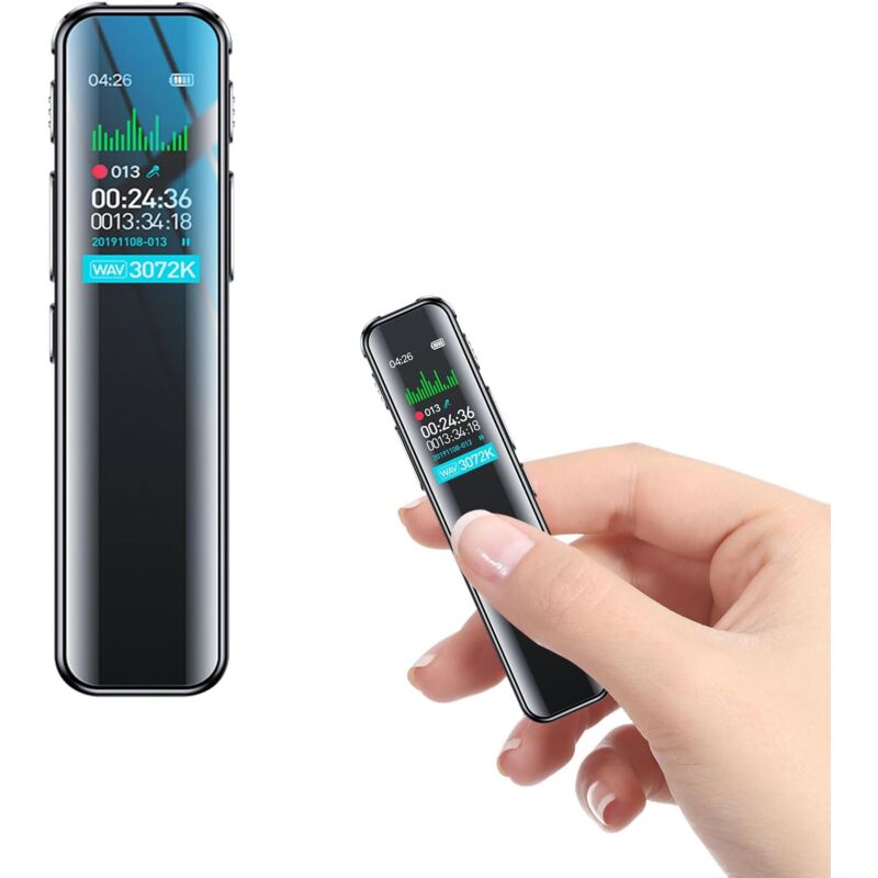 Enregistreur Vocal, Mémoire 64 GB, Rechargeable par USB, avec Fonction de Commande Vocale, avec Lecteur MP3 pour Cours Dictaphone Enregistreur Vocal,