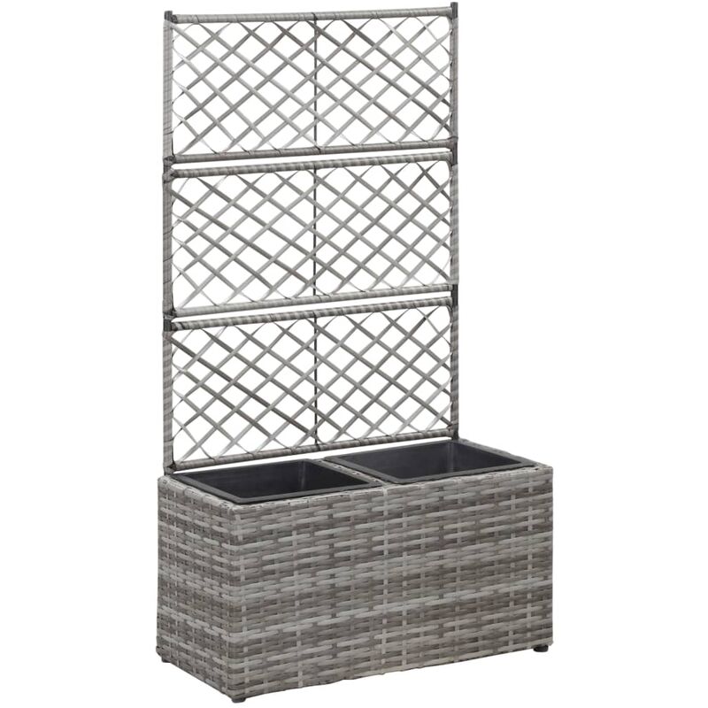 

vidaXL Enrejado y arriate 2 macetas ratán sintético gris 58x30x107 cm - Gris
