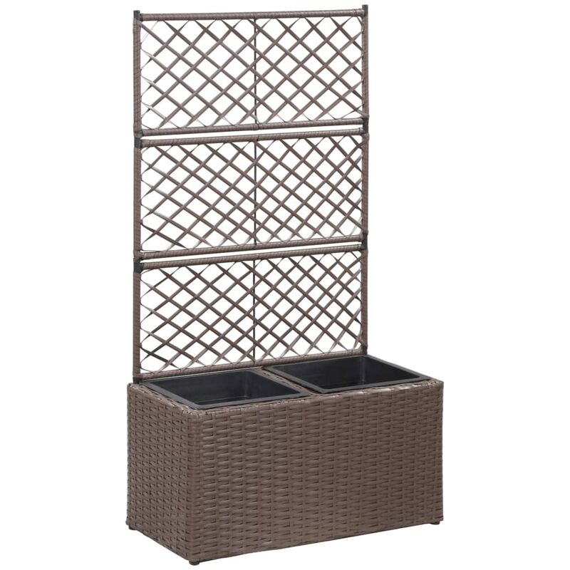 

vidaXL Enrejado y arriate 2 macetas ratán sintético marrón 58x30x107cm - Marrón