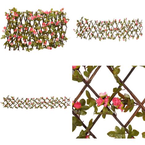 Enrejado valla expansible de hiedra artificial rosa 180x20 cm - Hiedra artificial - Privacidad exterior