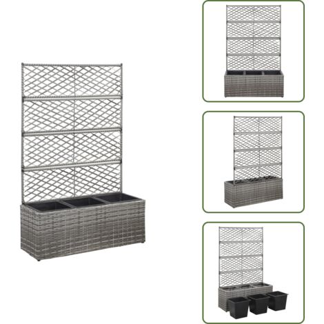 Enrejado - vidaXL Enrejado y arriate 3 macetas ratán sintético gris 83x30x130 cm - Plantas