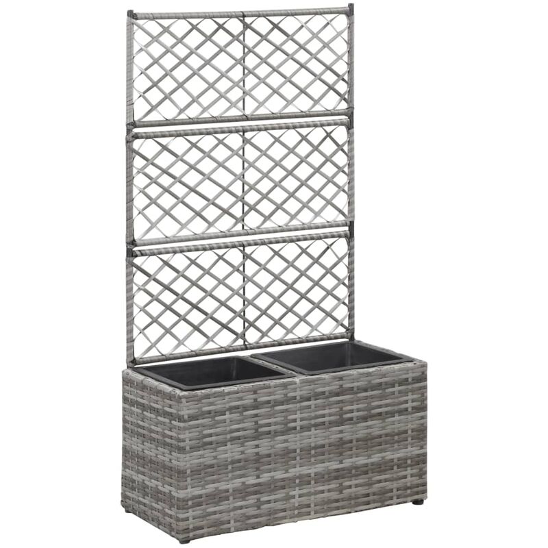 

Enrejado y arriate 2 macetas ratán sintético gris 58x30x107 cm