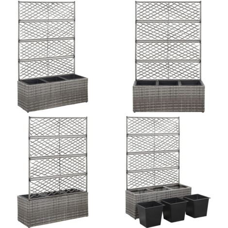 Enrejado y arriate 3 macetas ratán sintético gris 83x30x130 cm - Macetas - Ratán sintético