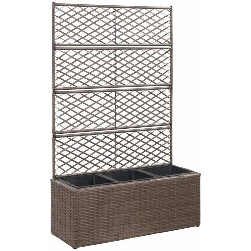 

Enrejado y arriate 3 macetas ratán sintético marrón 83x30x130cm