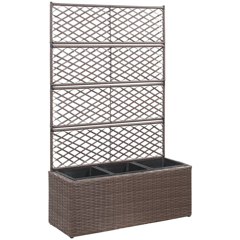

Enrejado y arriate 3 macetas ratán sintético marrón 83x30x130cm - Marrón