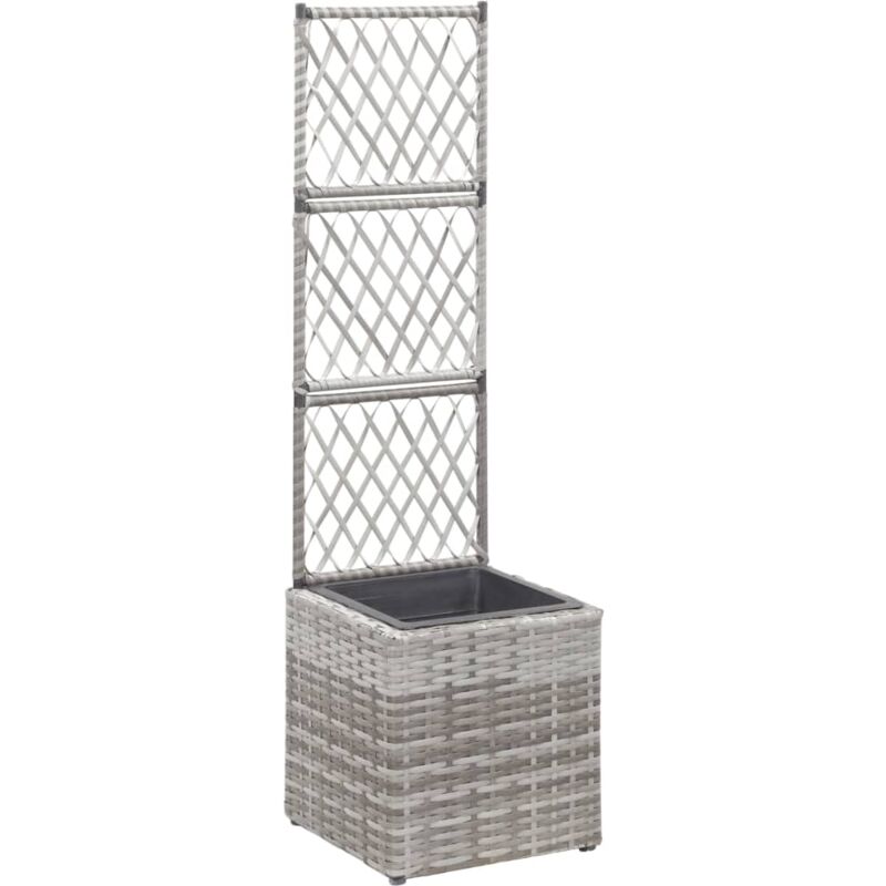 

vidaXL Enrejado y arriate 1 maceta ratán sintético gris 30x30x107 cm - Gris