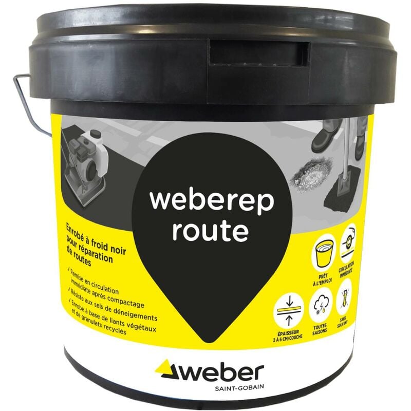 Enrobé à froid noir, béton bitumineux pour réparation et remplissage ponctuel, 25kg, prêt à l'emploi, circulation immédiate, weberep route, weber