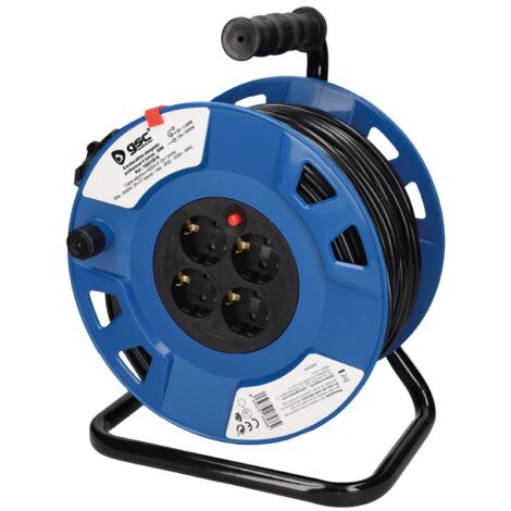 Enrollacables de 50 metros, 4 enchufes, cable H05VV-F 3x1,5mm², 3200W desenrollado, uso interior profesional