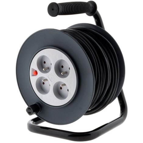 Enrouleur 4 prises H05VV-F 3G1mm² 25m + coupe-circuit - Noir - Zenitech