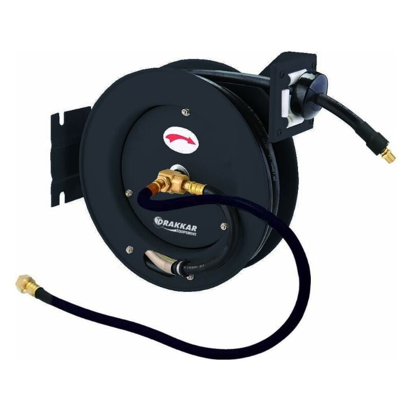Drakkar Equipement - Enrouleur automatique métallique de tuyau d'air caoutchouc 10m+1m 20 bar 10x15mm drakkar - 51309