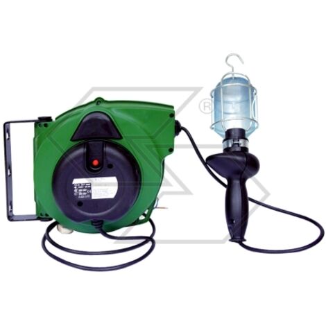 Enrouleur automatique de câble avec dispositif de blocage avec câble de 15 m et porte-lampe