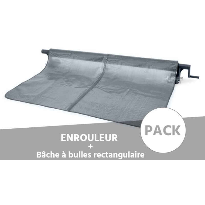 Enrouleur + Bâche à bulles pour piscine tubulaire rectangulaire 7,32 x 3,66 m Intex