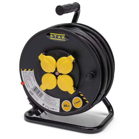 Enrouleur électrique 25m H07RN-F 3G1.5mm² – 4 prises type E – IP44 pour chantiers et environnements humides – Disjoncteur thermique – Velamp - H07RN-F3G1