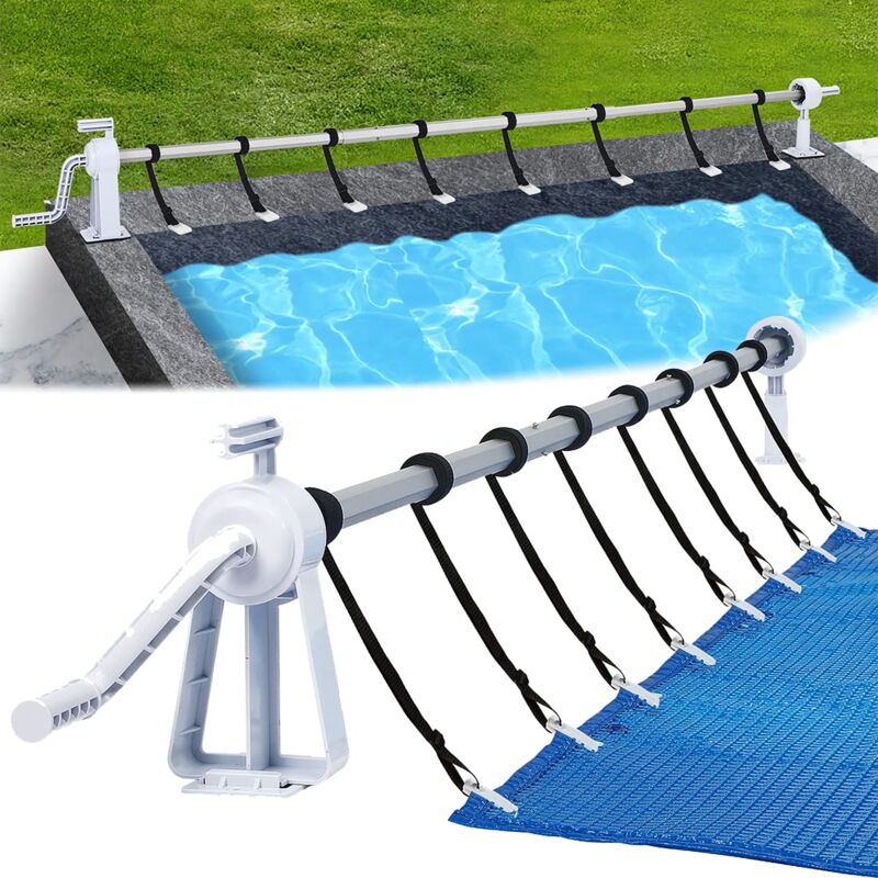 Enrouleur de Bâche de Piscine 1.05m - 6.15m Système D'enroulement pour Couverture de Piscine Dispositif pour Montage Fixe Incluant - Type b Naizy