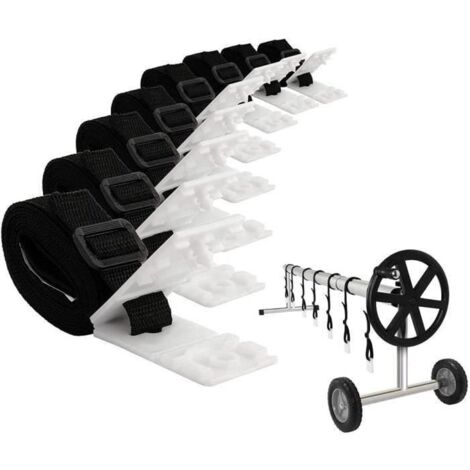 Enrouleur de Bâche Solaire pour Piscine - Kit de Fixation avec 8 Sangles pour Bâche Solaire de Piscine