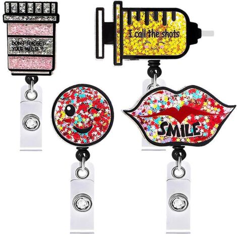 enrouleur De Badge 4pcs En Acrylique Avec Clip Rtractable, Cadeau Tudiant, Porte-badge Rtractable, Porte-badge
